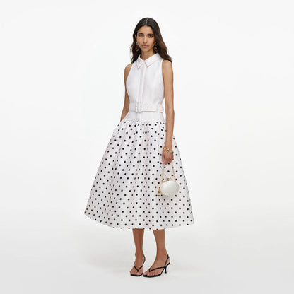 SP White Sleeveless Polka Dot Midi Dress
