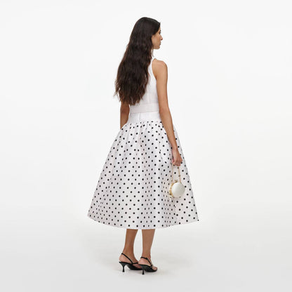 SP White Sleeveless Polka Dot Midi Dress