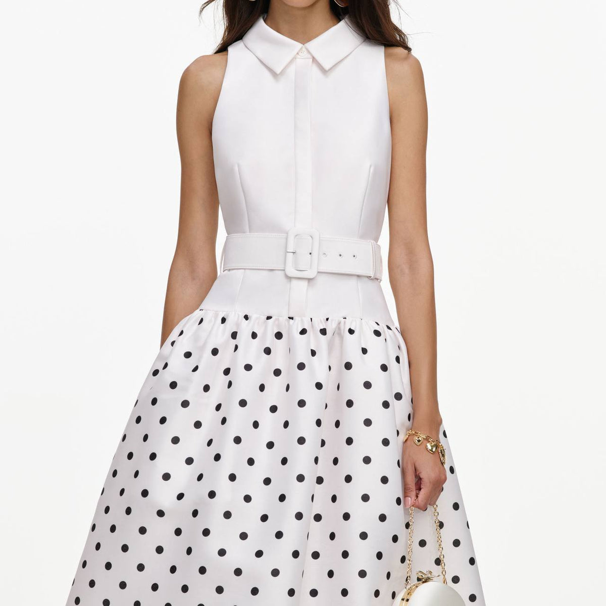 SP White Sleeveless Polka Dot Midi Dress