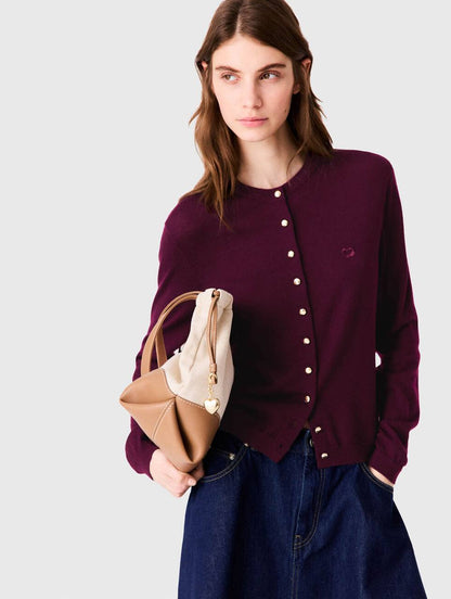Malila Polo Collar Jumper Top | Cardigan with Embroidered Logo | Wool Burgundy Purple-red Set