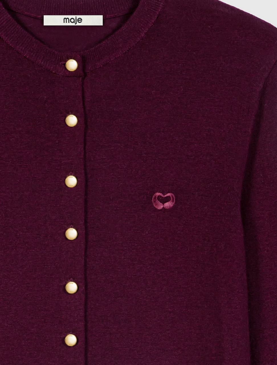 Malila Polo Collar Jumper Top | Cardigan with Embroidered Logo | Wool Burgundy Purple-red Set