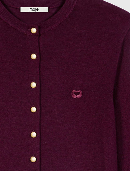 Malila Polo Collar Jumper Top | Cardigan with Embroidered Logo | Wool Burgundy Purple-red Set