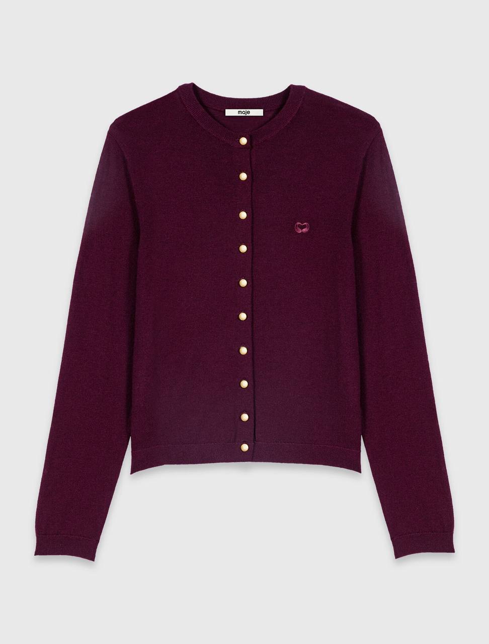 Malila Polo Collar Jumper Top | Cardigan with Embroidered Logo | Wool Burgundy Purple-red Set