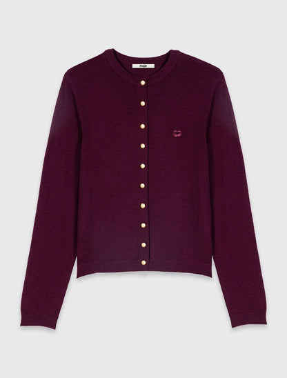 Malila Polo Collar Jumper Top | Cardigan with Embroidered Logo | Wool Burgundy Purple-red Set
