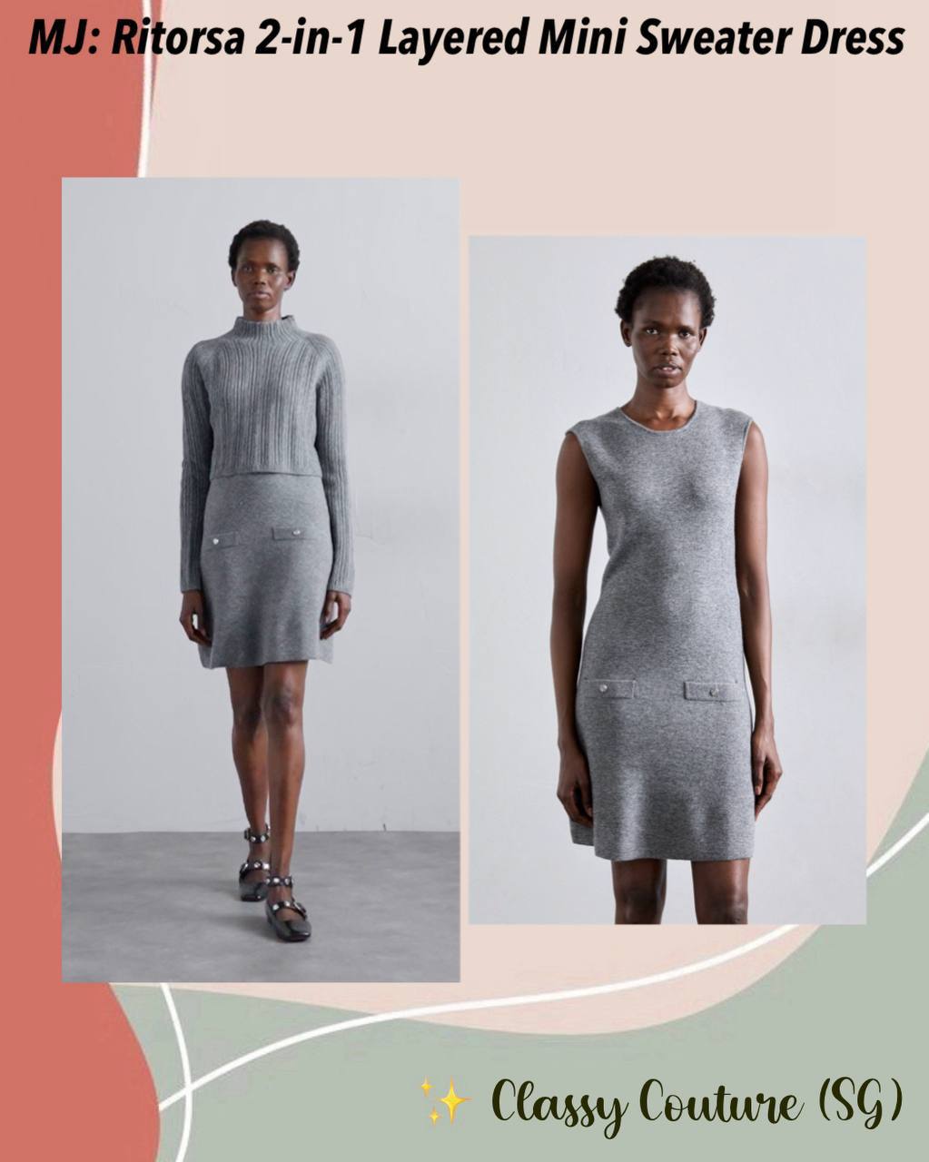 Grey Ritorsa 2 in 1 Layered Wool-blend Sweater Mini Dress