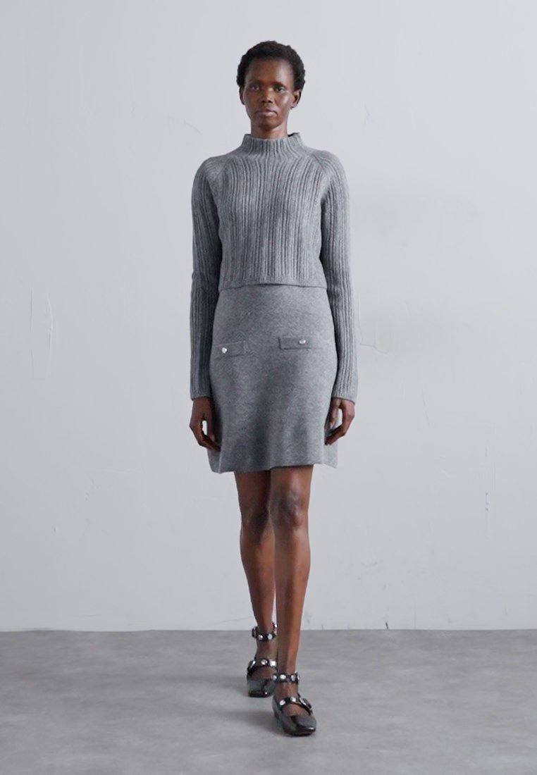 Grey Ritorsa 2 in 1 Layered Wool-blend Sweater Mini Dress