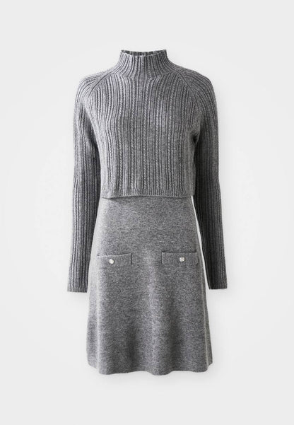 Grey Ritorsa 2 in 1 Layered Wool-blend Sweater Mini Dress