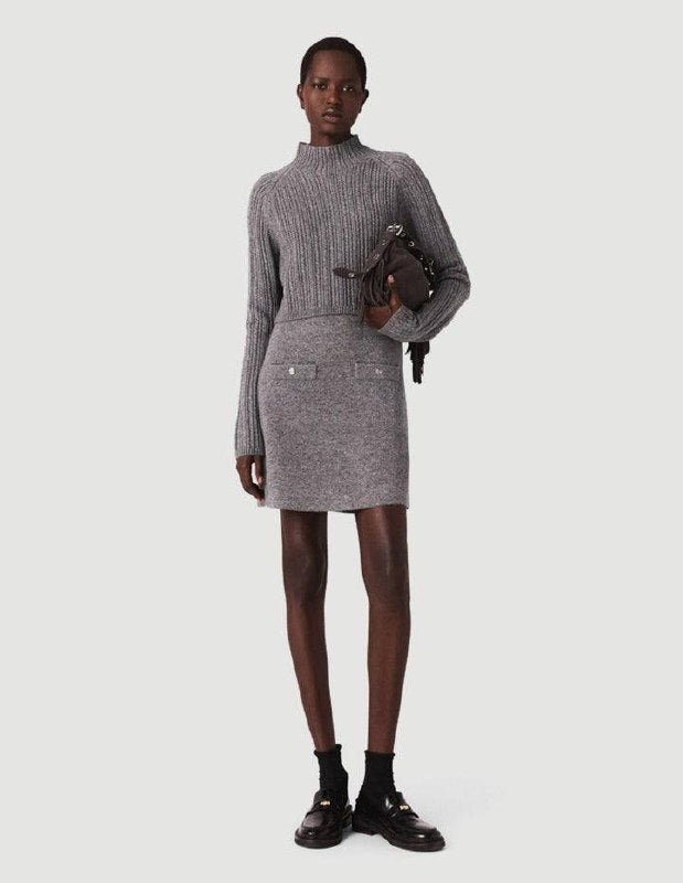 Grey Ritorsa 2 in 1 Layered Wool-blend Sweater Mini Dress