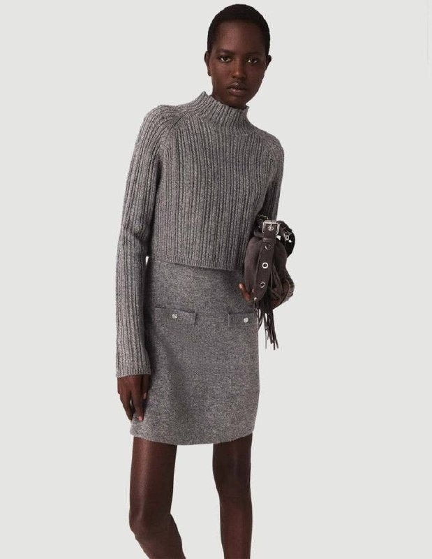 Grey Ritorsa 2 in 1 Layered Wool-blend Sweater Mini Dress