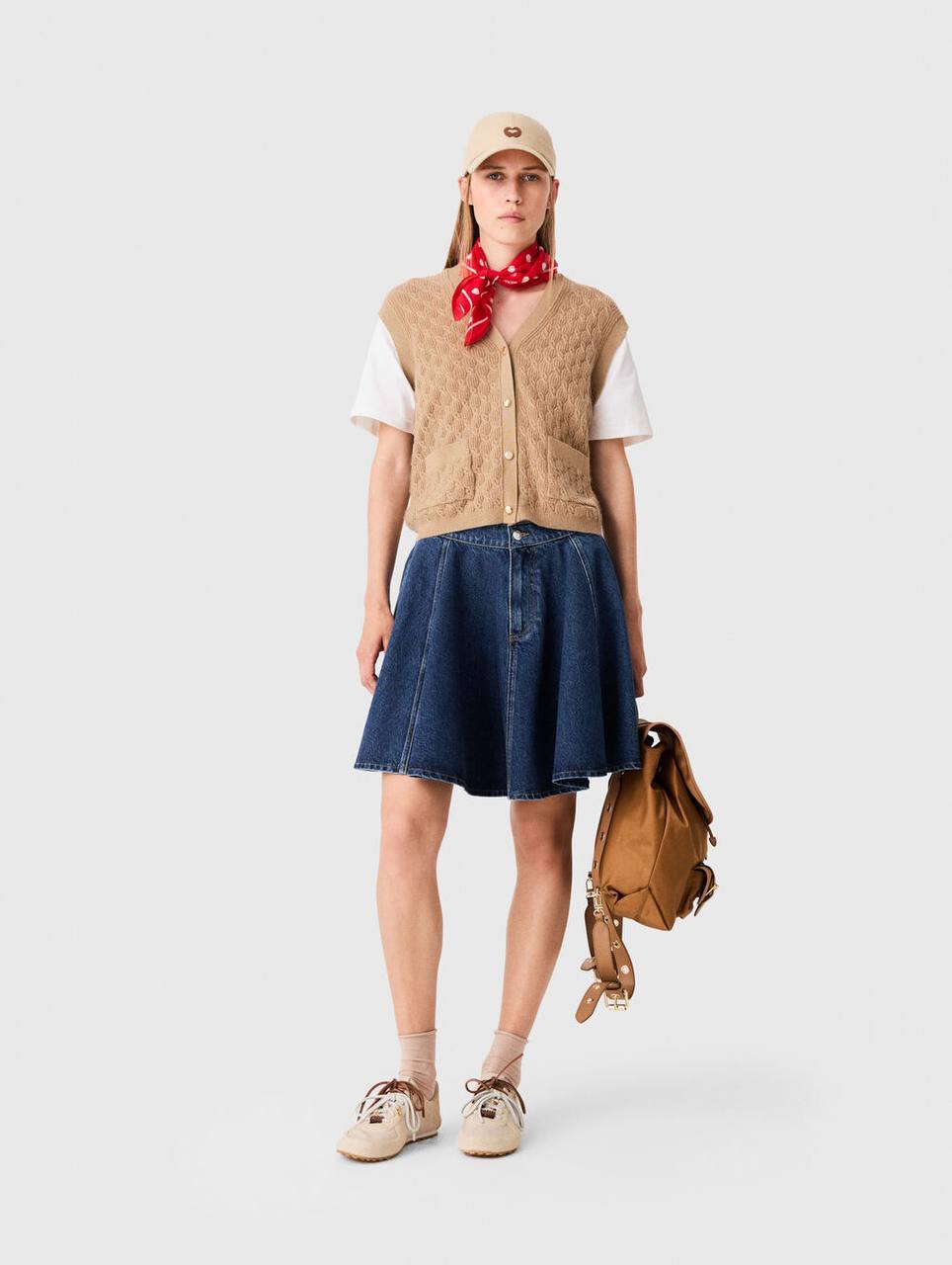 2-in-1 Effect Cardigan in Camel (Wool-cashmere Vest with Cotton Sleeves)