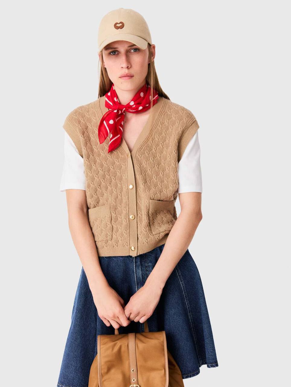 2-in-1 Effect Cardigan in Camel (Wool-cashmere Vest with Cotton Sleeves)