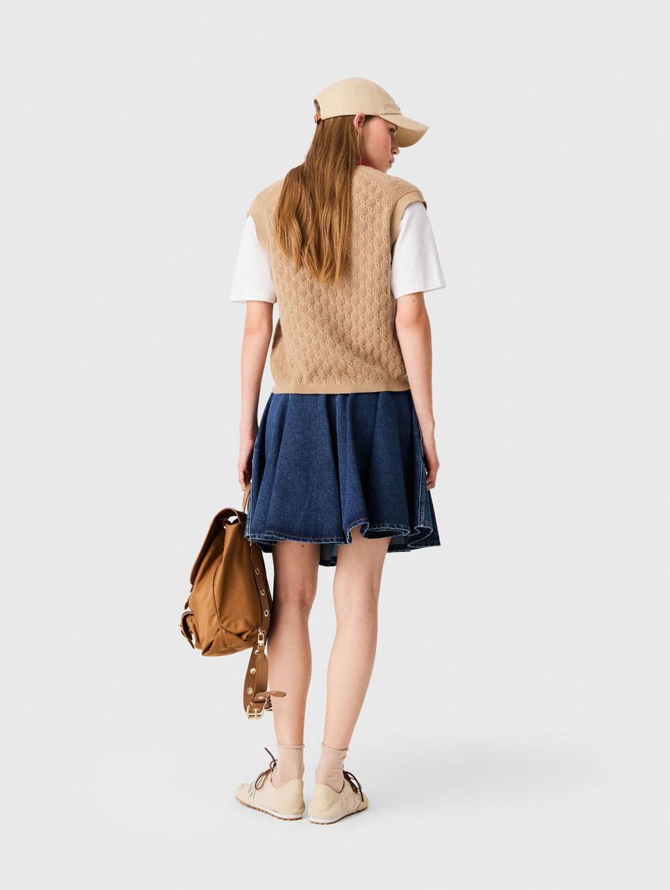 2-in-1 Effect Cardigan in Camel (Wool-cashmere Vest with Cotton Sleeves)