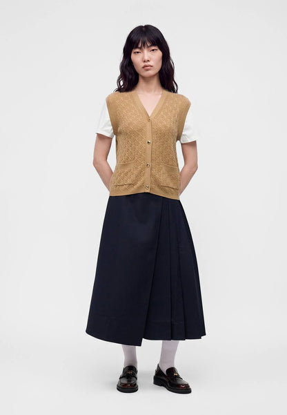 2-in-1 Effect Cardigan in Camel (Wool-cashmere Vest with Cotton Sleeves)