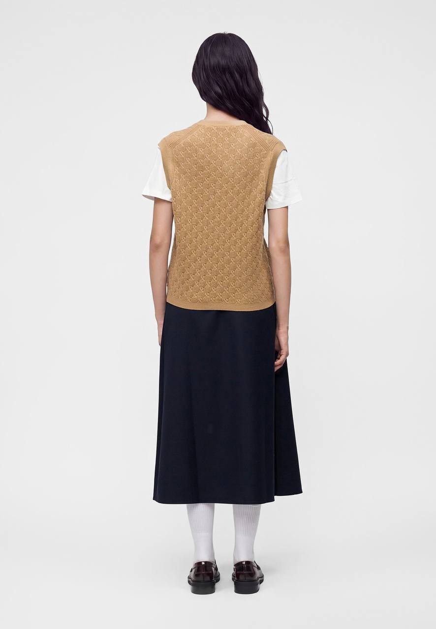 2-in-1 Effect Cardigan in Camel (Wool-cashmere Vest with Cotton Sleeves)