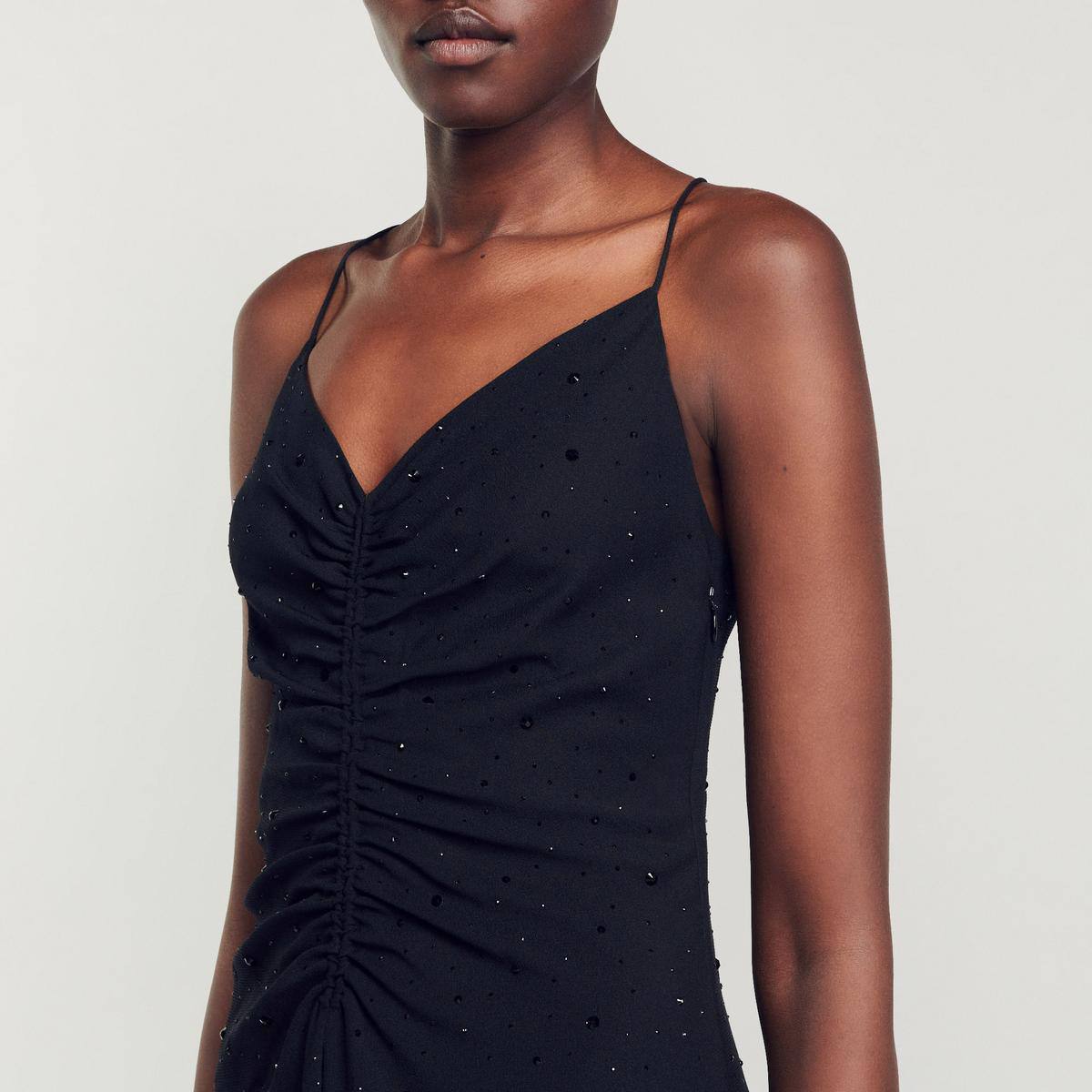 Praline Ruched Rhinestone Dress