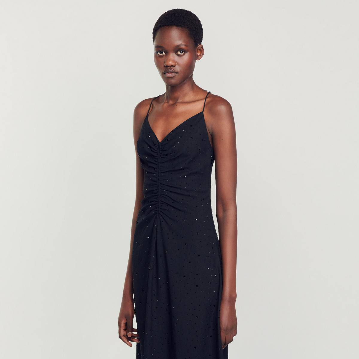Praline Ruched Rhinestone Dress