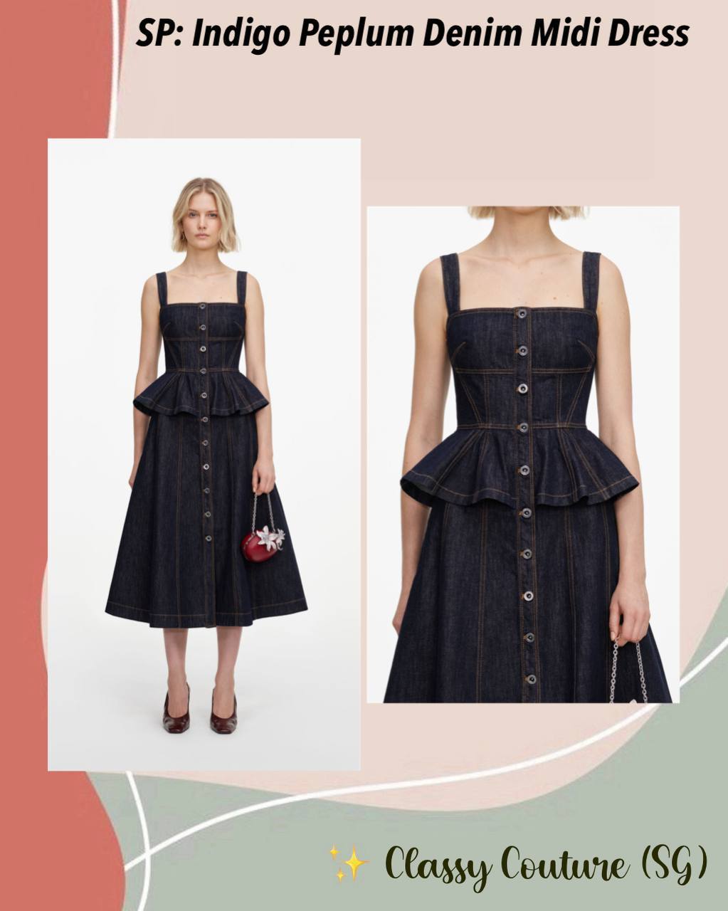 Indigo Denim Peplum Midi Dress