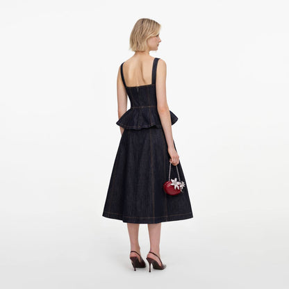 Indigo Denim Peplum Midi Dress