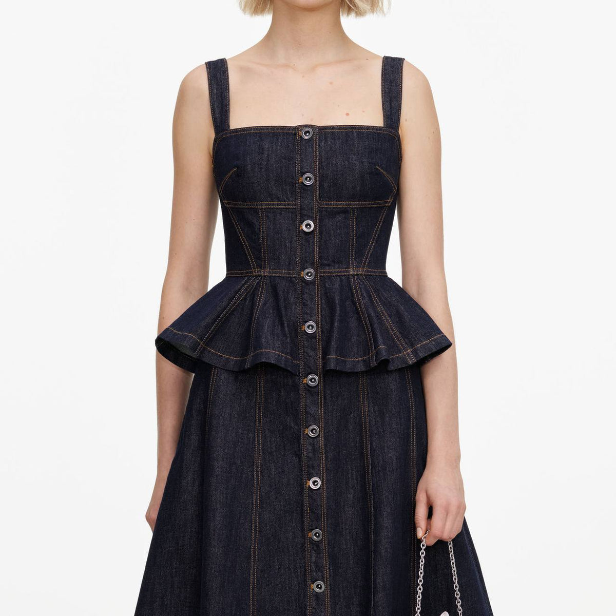 Indigo Denim Peplum Midi Dress