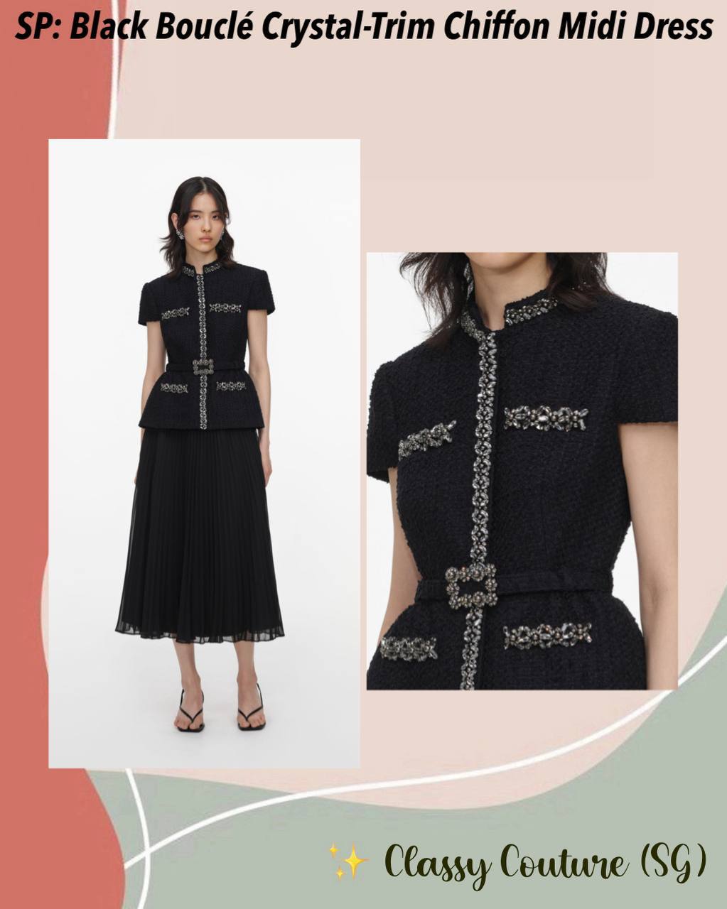 SP Black Boulé Crystal-Trim Chiffon Midi Dress
