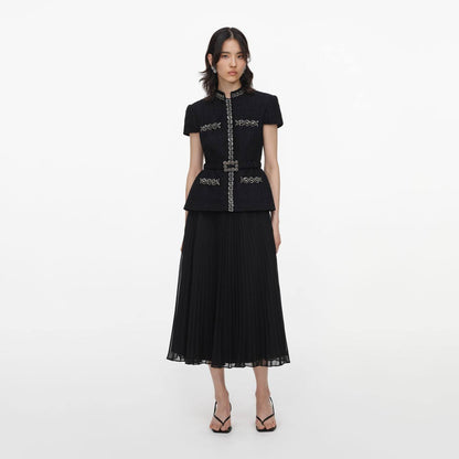 SP Black Boulé Crystal-Trim Chiffon Midi Dress