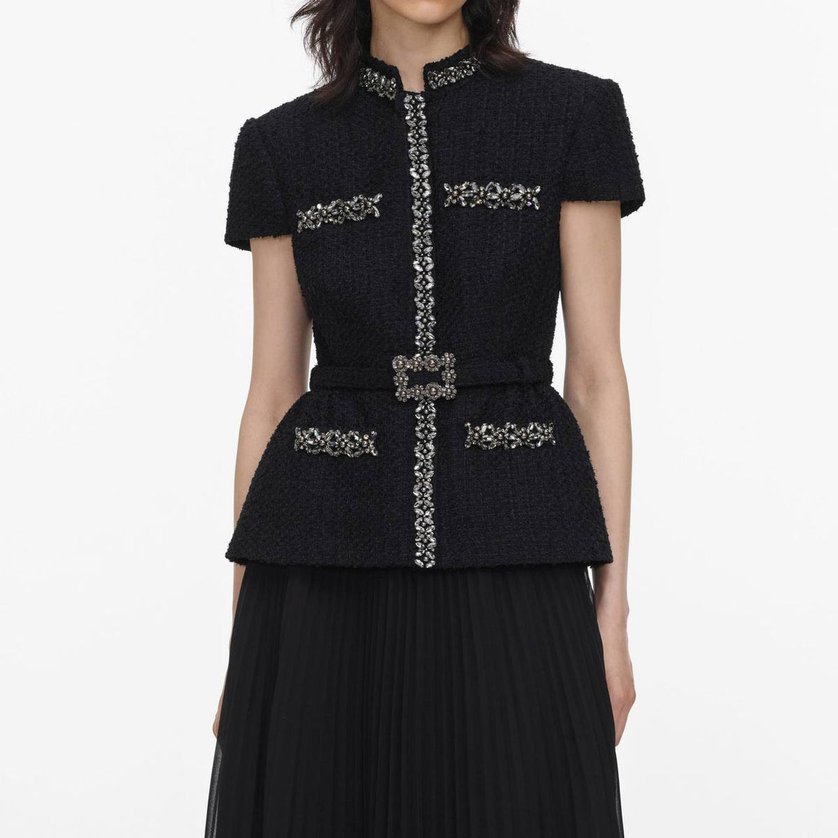 SP Black Boulé Crystal-Trim Chiffon Midi Dress