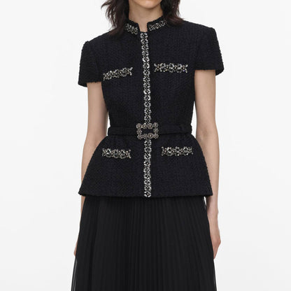 SP Black Boulé Crystal-Trim Chiffon Midi Dress