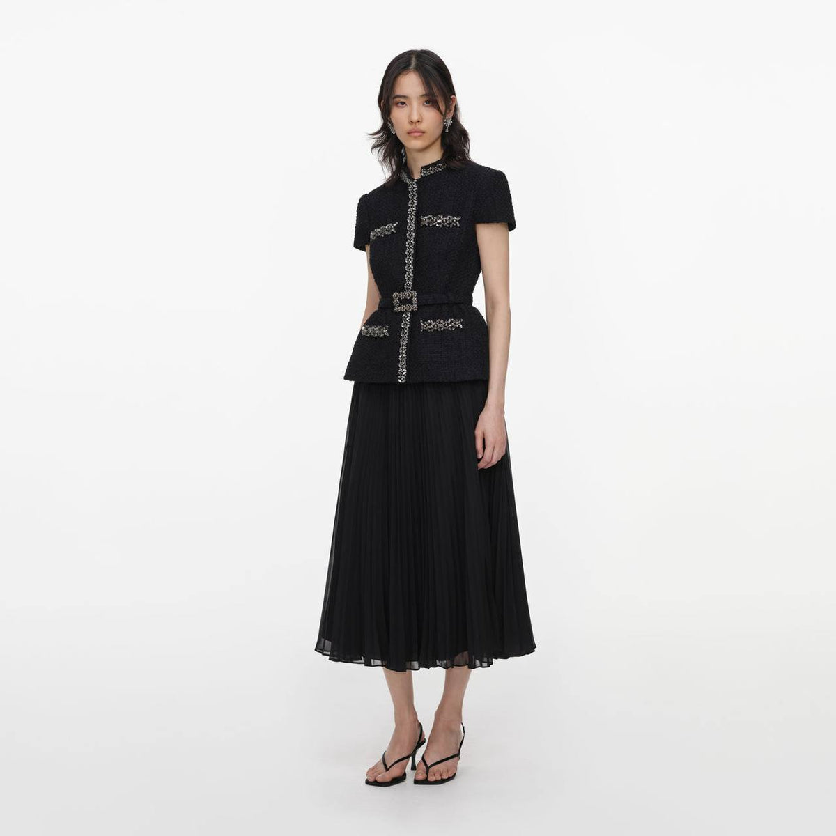 SP Black Boulé Crystal-Trim Chiffon Midi Dress