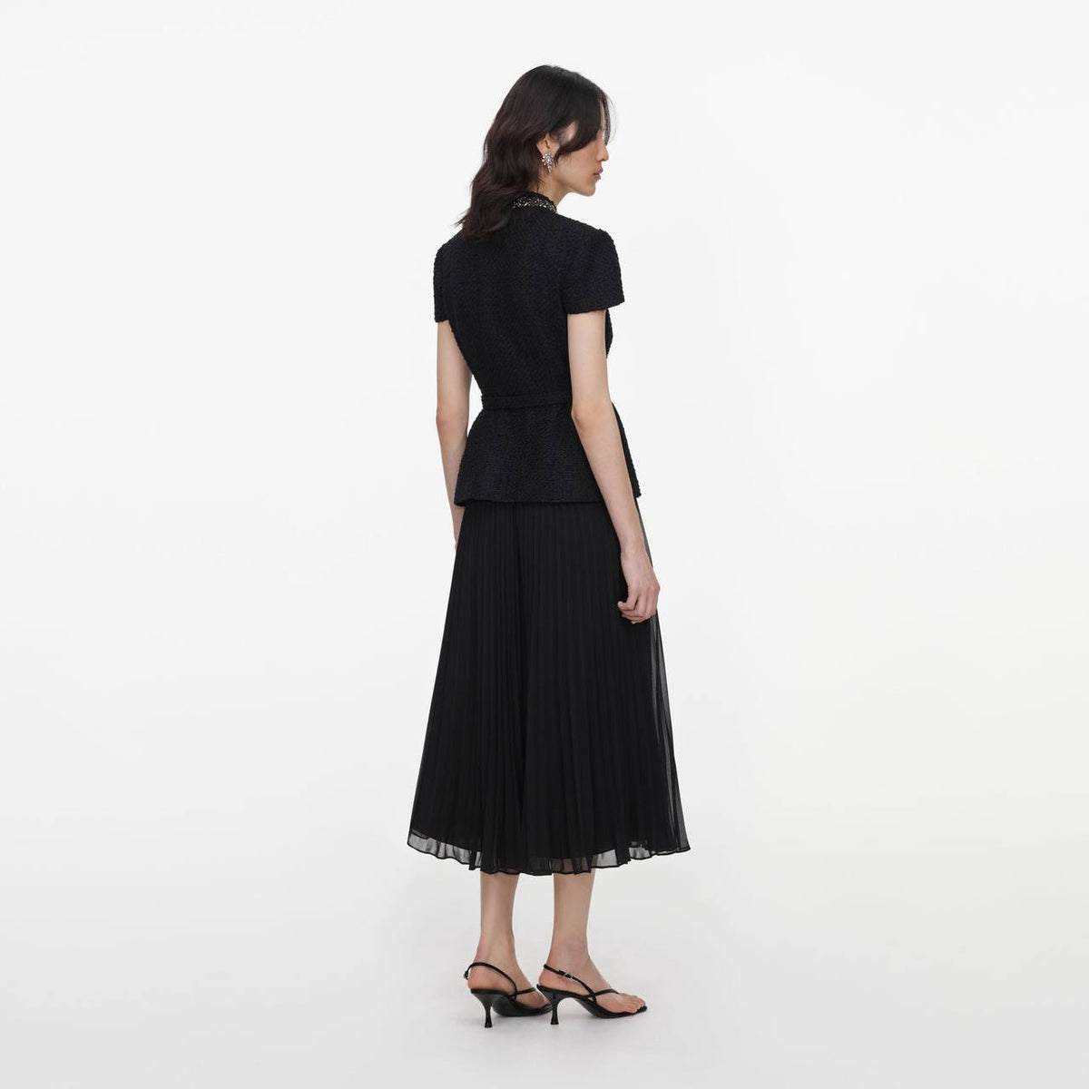 SP Black Boulé Crystal-Trim Chiffon Midi Dress