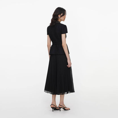 SP Black Boulé Crystal-Trim Chiffon Midi Dress