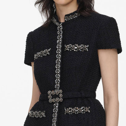 SP Black Boulé Crystal-Trim Chiffon Midi Dress