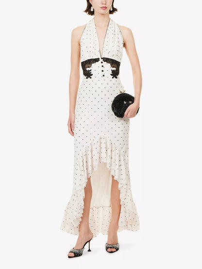SP Polka Dot Halter Neck Midi High-Low Dress