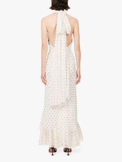 SP Polka Dot Halter Neck Midi High-Low Dress