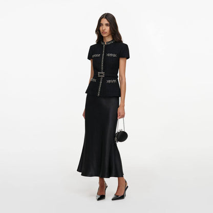 SP Black Boulé Crystal-Trim Satin Midi Dress