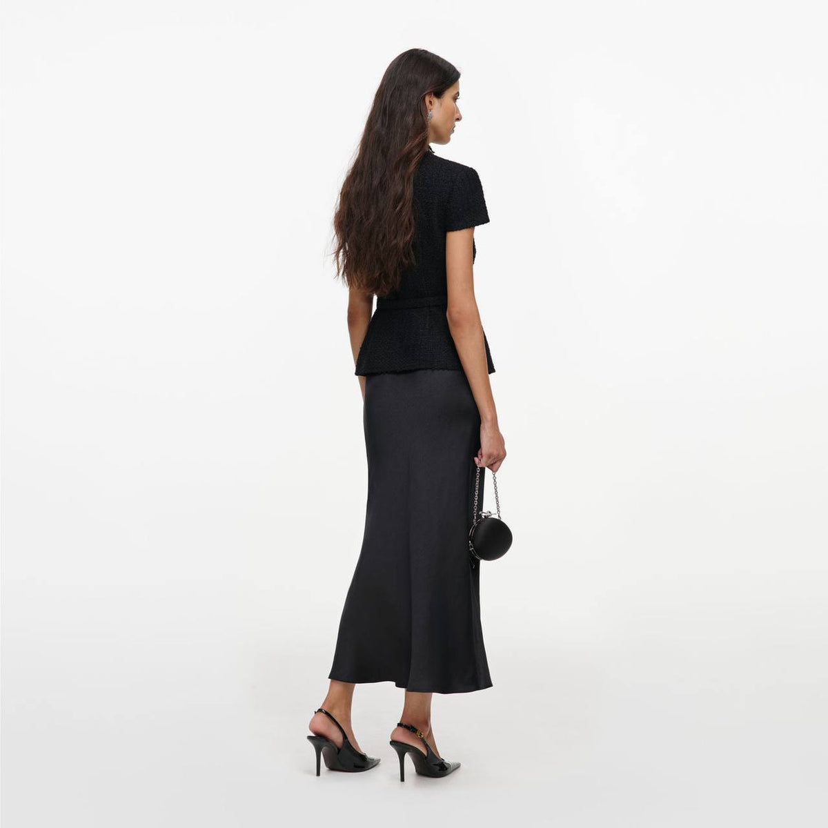 SP Black Boulé Crystal-Trim Satin Midi Dress