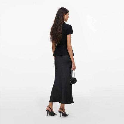 SP Black Boulé Crystal-Trim Satin Midi Dress