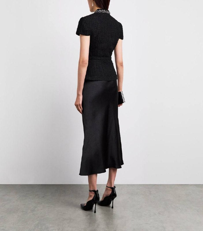 SP Black Boulé Crystal-Trim Satin Midi Dress