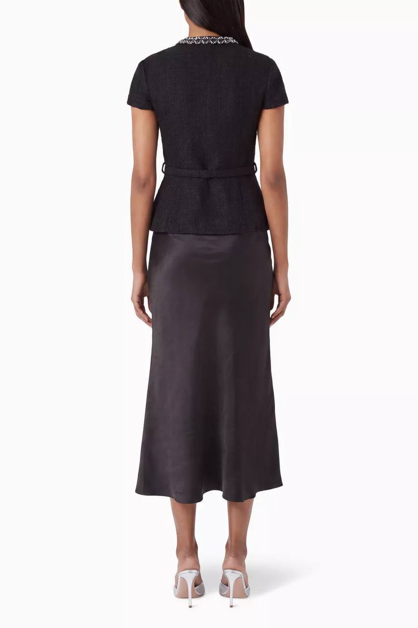 SP Black Boulé Crystal-Trim Satin Midi Dress