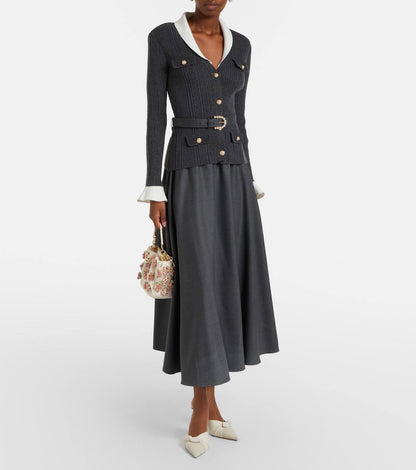 SP Grey Knit Twill Midi Dress