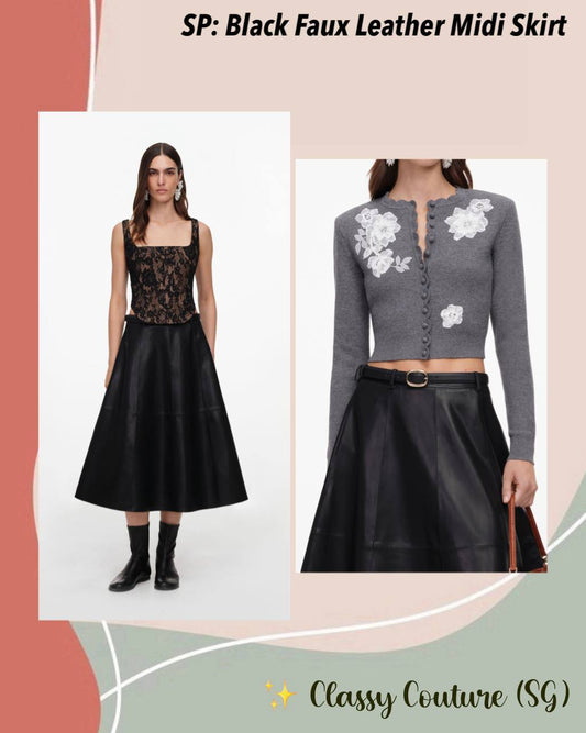 Black Faux Leather Midi Skirt