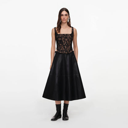 Black Faux Leather Midi Skirt