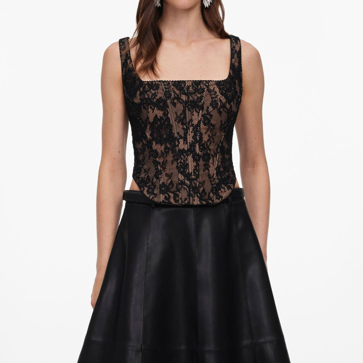 Black Faux Leather Midi Skirt