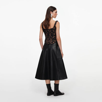 Black Faux Leather Midi Skirt