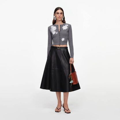 Black Faux Leather Midi Skirt