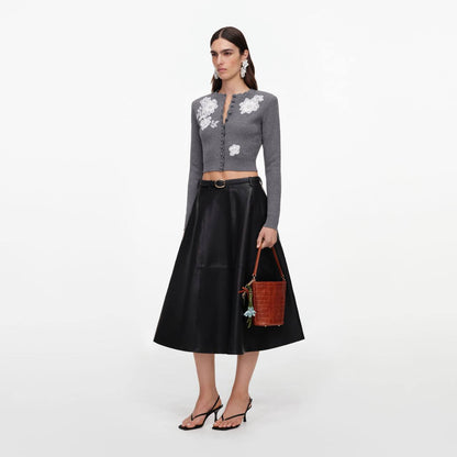 Black Faux Leather Midi Skirt