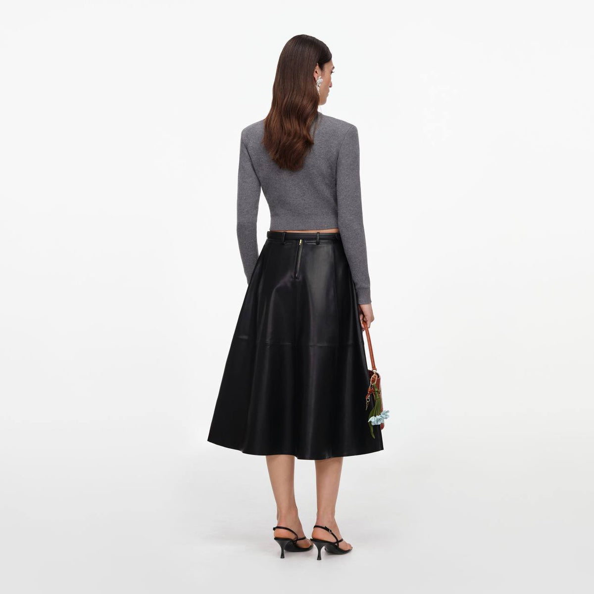 Black Faux Leather Midi Skirt