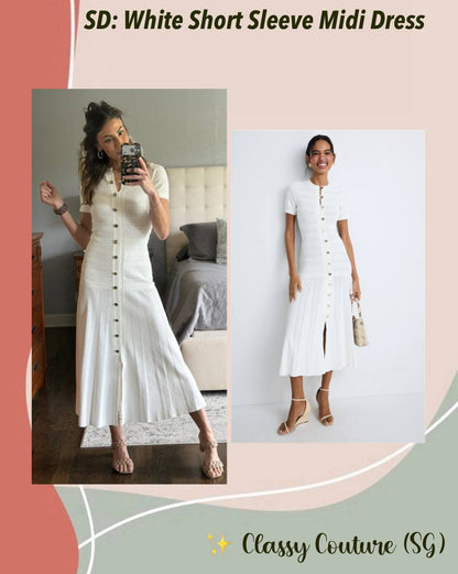 SD Milona White Short Sleeve Viscose-blend Knit Midi Dress