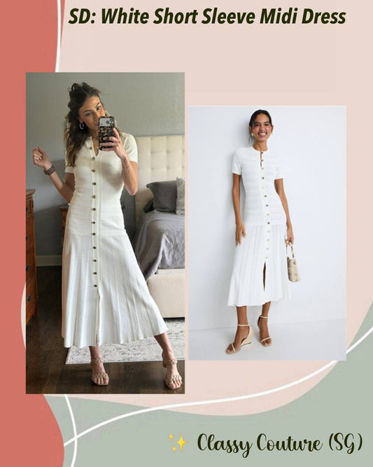 SD Milona White Short Sleeve Viscose-blend Knit Midi Dress