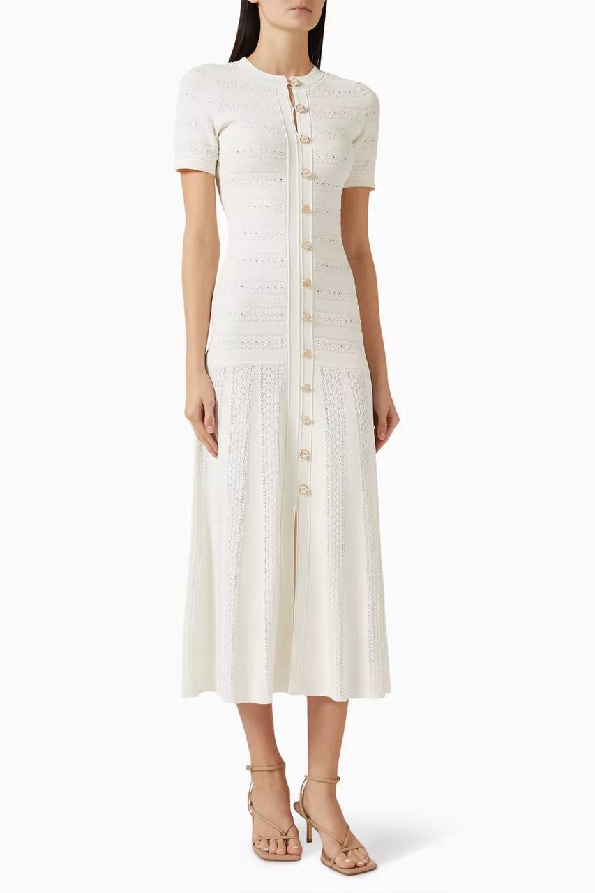 SD Milona White Short Sleeve Viscose-blend Knit Midi Dress