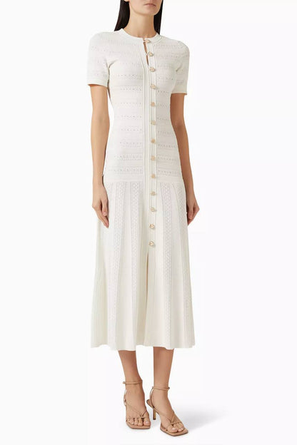 SD Milona White Short Sleeve Viscose-blend Knit Midi Dress